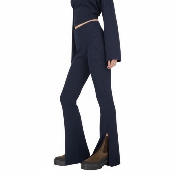 Something Navy Pants - NWT Something Navy Ribbed Knit Stretch Pants | Flare Leg W/ Slit | Navy | XS